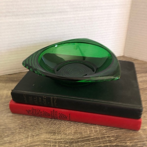 Vtg Art Deco Style Emerald Green Glass Bowl - Picture 11 of 11
